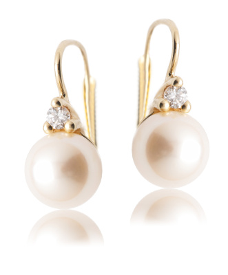VE 120 - Elegantní zlaté náušnice s perlou 8mm a zirkonem