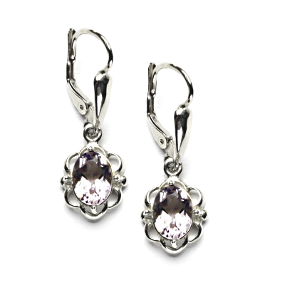 Zlaté náušnice, přírodní světlý ametyst, bílé zlato, NK 1140/20