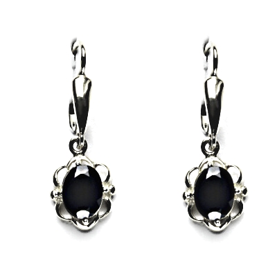 Zlaté náušnice, přírodní černý spinel, bílé zlato, NK 1140/20
