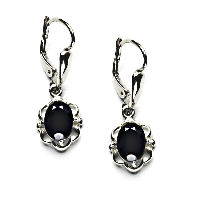 Zlaté náušnice, přírodní černý spinel, bílé zlato, NK 1140/20