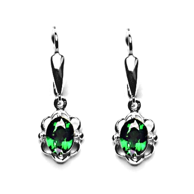 Zlaté náušnice, zirkon emerald, bílé zlato, NK 1140/20