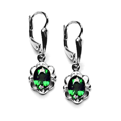 Zlaté náušnice, zirkon emerald, bílé zlato, NK 1140/20