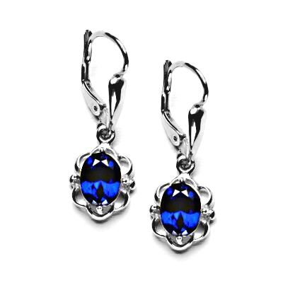Zlaté náušnice, syntetický spinel, bílé zlato, NK 1140/20