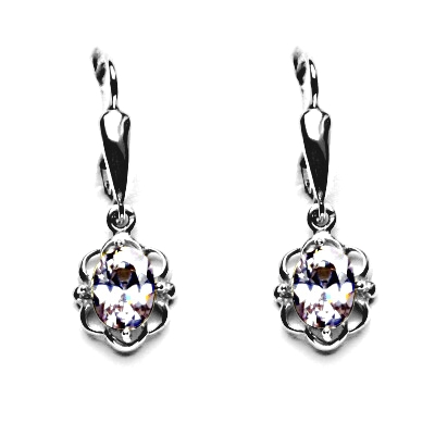 Zlaté náušnice, zirkon lavender, bílé zlato, NK 1140/20