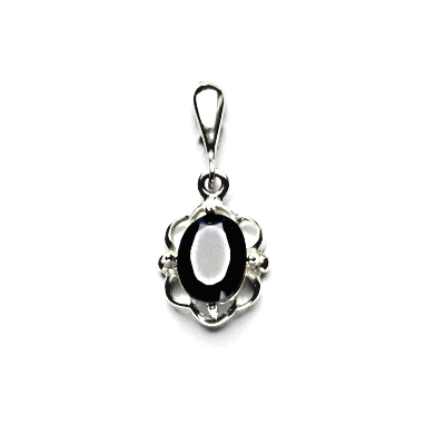 Zlatý přívěsek, přírodní černý spinel, bílé zlato, P 1140/22