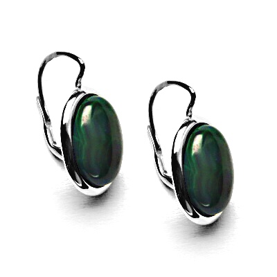 Zlaté náušnice, přírodní malachit, bílé zlato, NK 1454