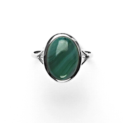 Zlatý prsten, přírodní zelený achát barvený, bílé zlato, T 1454