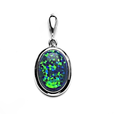 Zlatý přívěsek, syntetický zelený opál, bílé zlato, P 1454/22