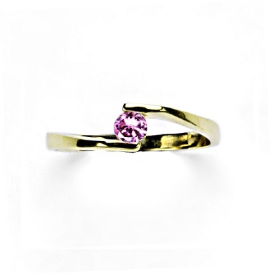 Zlatý prsten, žluté zlato, růžový zirkon, VR 214