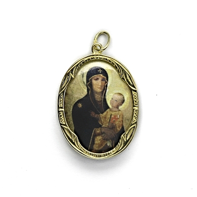 Zlatý přívěsek, porcelánová madonka, Černá madona M-14, žluté zlato, P 158