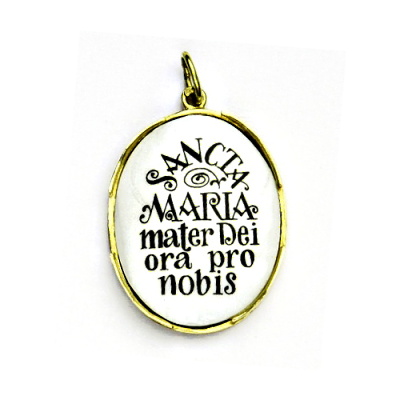 Zlatý přívěsek, porcelánová madonka, Černá madona M-14, žluté zlato, P 158