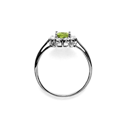 Zlatý prsten s diamanty, přírodní olivín, bílé zlato, VR 247