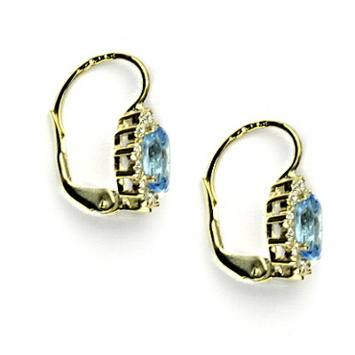 Zlaté náušnice s diamanty, přírodní topaz swiss, žluté zlato, VE 247