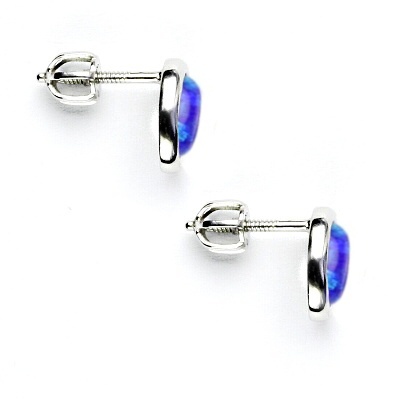 Zlaté náušnice, syntetický fialový opál, bílé i žluté zlato, NŠ 1354