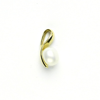 Zlatý přívěsek, přírodní bílá perla 6 mm, žluté zlato, P 1104