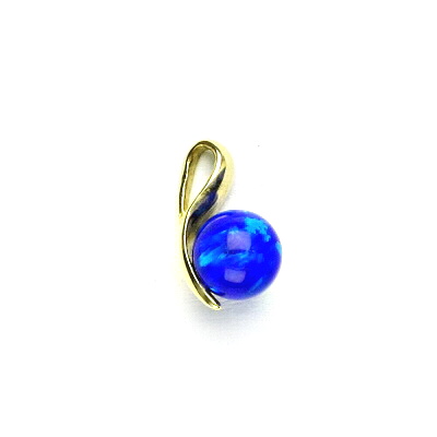 Zlatý přívěsek, syntetický tm. modrý opál 6 mm, žluté zlato, P 1104