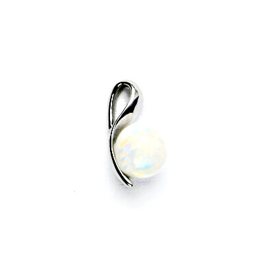 Zlatý přívěsek, syntetický bílý opál 6 mm, bílé zlato, P 1104