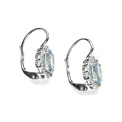 Zlaté náušnice s diamanty, přírodní akvamarín, bílé zlato, VE 247