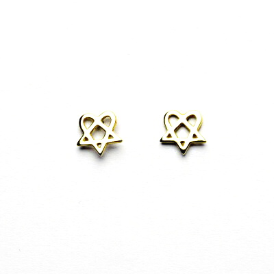 Zlaté náušnice, heartagram, žluté zlato, NŠ 249