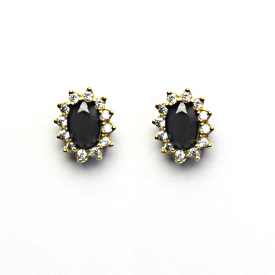 Zlaté náušnice Kate, přírodní černý spinel, čiré zirkony, žluté zlato, NŠ 1480