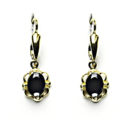 Zlaté náušnice, přírodní černý spinel, žluté zlato, NK 1140/20