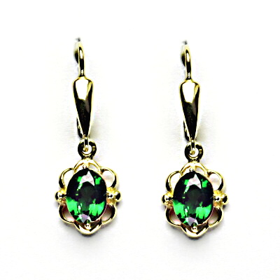 Zlaté náušnice, zirkon emerald, žluté zlato, NK 1140/20