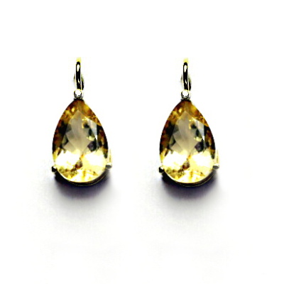 Zlaté náušnice, přírodní citrín, slza 12x8 mm , žluté i bílé zlato, NK 1360