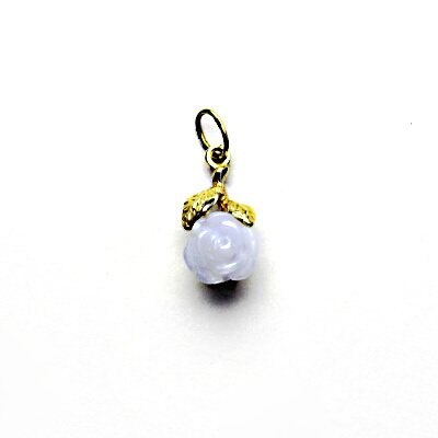 Zlatý přívěsek, přírodní chalcedon-růžička, žluté zlato, P 1359