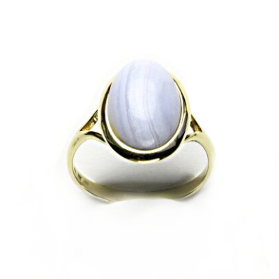 Zlatý prsten, přírodní chalcedon, žluté zlato, T 1454