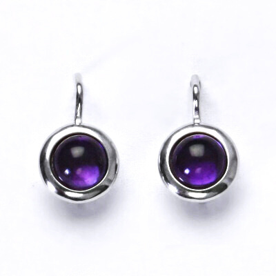 Zlaté náušnice, přírodní kámen Ametyst 6 mm, NK 1471 bílé/žluté zlato