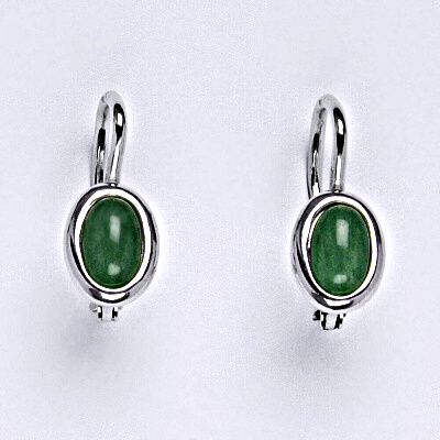 Zlaté náušnice, bílé i žluté zlato, přírodní Avanturin 6x4 mm , NK 1353