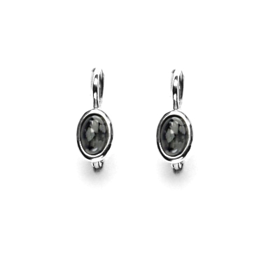 Zlaté náušnice, bílé i žluté zlato, přírodní Obsidián 6x4 mm , NK 1353