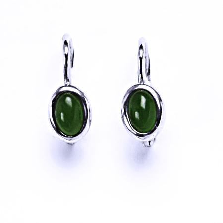 Zlaté náušnice, bílé i žluté zlato, přírodní Nefrit 6x4 mm , NK 1353