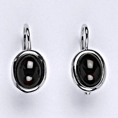 Zlaté náušnice, přírodní Granát 8x6 mm , bílé i žluté zlato, NK 1355