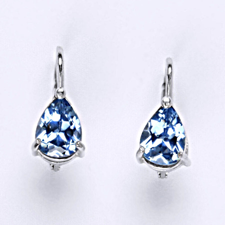 Zlaté náušnice, bílé i žluté zlato, zirkon Akvamarin 8x6 mm - NK 1361