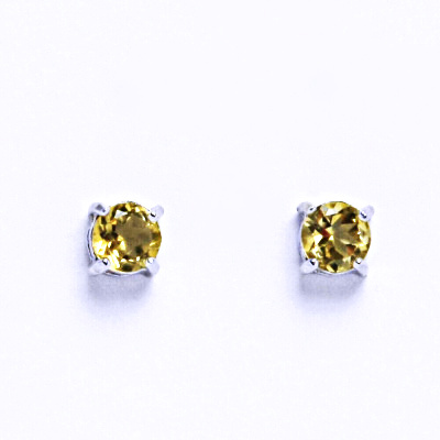 Zlaté náušnice, přírodní Citrin 5 mm, bílé zlato - NŠ 1251