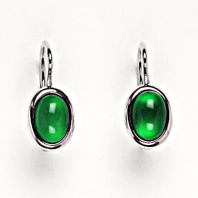 Zlaté náušnice, přírodní Green agate 7x5 mm , bílé i žluté zlato NK 1354