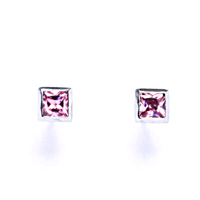 Zlaté náušnice na šroubek , bílé i žluté zlato , pink zirkon - VE 33