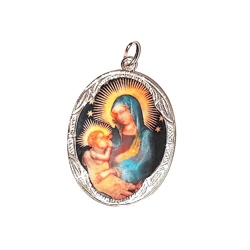 Zlatý přívěsek, bílé i žluté zlato, porcelánová Madonka - P 158 M17