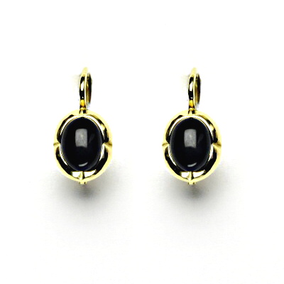 Zlaté náušnice, žluté zlato, přírodní černý achát, NK 1374 onyx