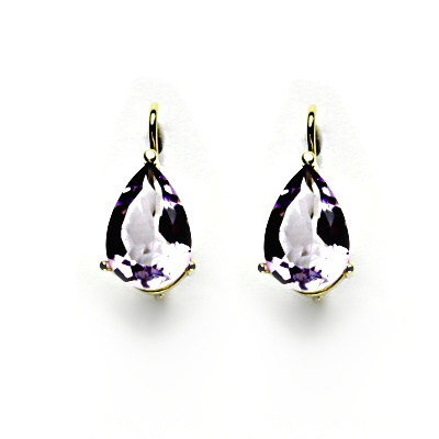 Zlaté náušnice, přírodní světlý ametyst, slza 12x8, žluté zlato, NK 1360