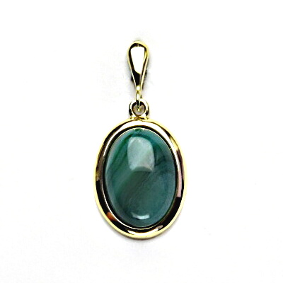 Zlatý přívěsek, přírodní zelený achát barvený, žluté zlato, P 1454/22