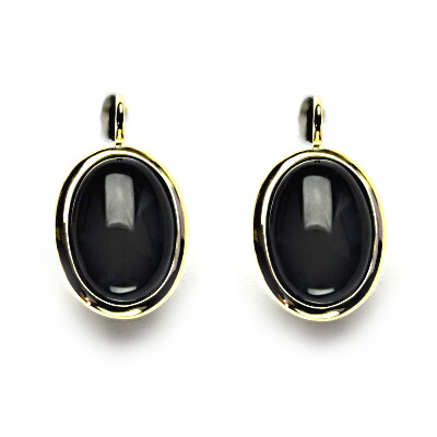 Zlaté náušnice onyx , přírodní černý achát, žluté zlato, NK 1454