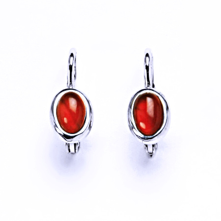 Zlaté náušnice, bílé i žluté zlato, přírodní Karneol 6x4 mm , NK 1353