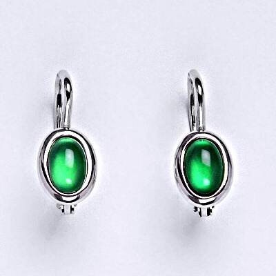 Zlaté náušnice, bílé i žluté zlato, přírodní Green agate 6x4 mm , NK 1353