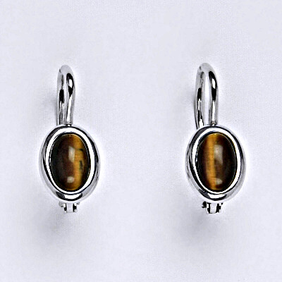 Zlaté náušnice, bílé i žluté zlato, přírodní Tygří oko 6x4 mm , NK 1353