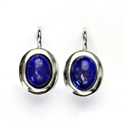 Zlaté náušnice, přírodní Lapis lazuli 8x6 mm , bílé i žluté zlato, NK 1355
