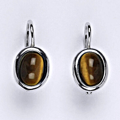 Zlaté náušnice, přírodní Tygří oko 8x6 mm , bílé i žluté zlato, NK 1355