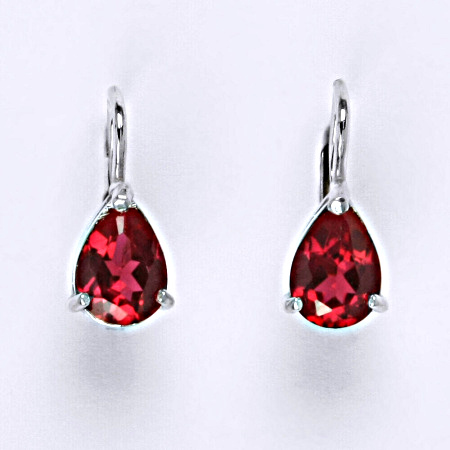 Zlaté náušnice, bílé i žluté zlato, zirkon Rubín 8x6 mm - NK 1361