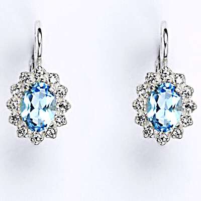 Zlaté náušnice s diamanty, přírodní topaz sky , bílé i žluté zlato, VE 247